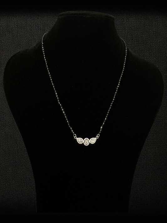3-Stone Halo 925 Sterling Silver Mangalsutra