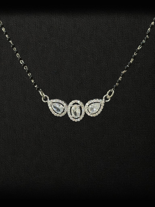 3-Stone Halo 925 Sterling Silver Mangalsutra
