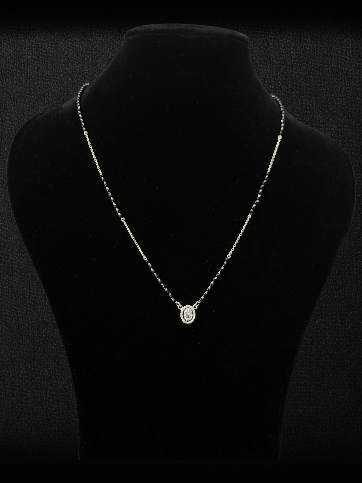 Oval Solitaire Halo 925 Sterling Silver Mangalsutra