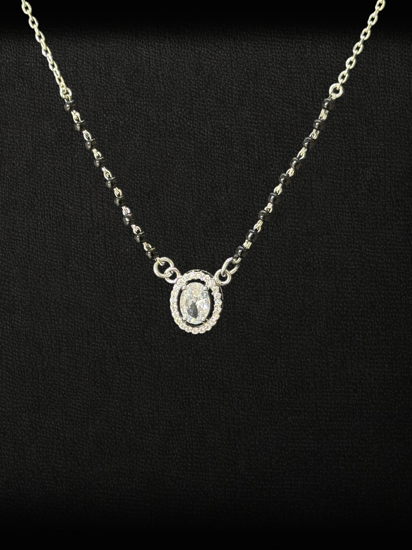 Oval Solitaire Halo 925 Sterling Silver Mangalsutra