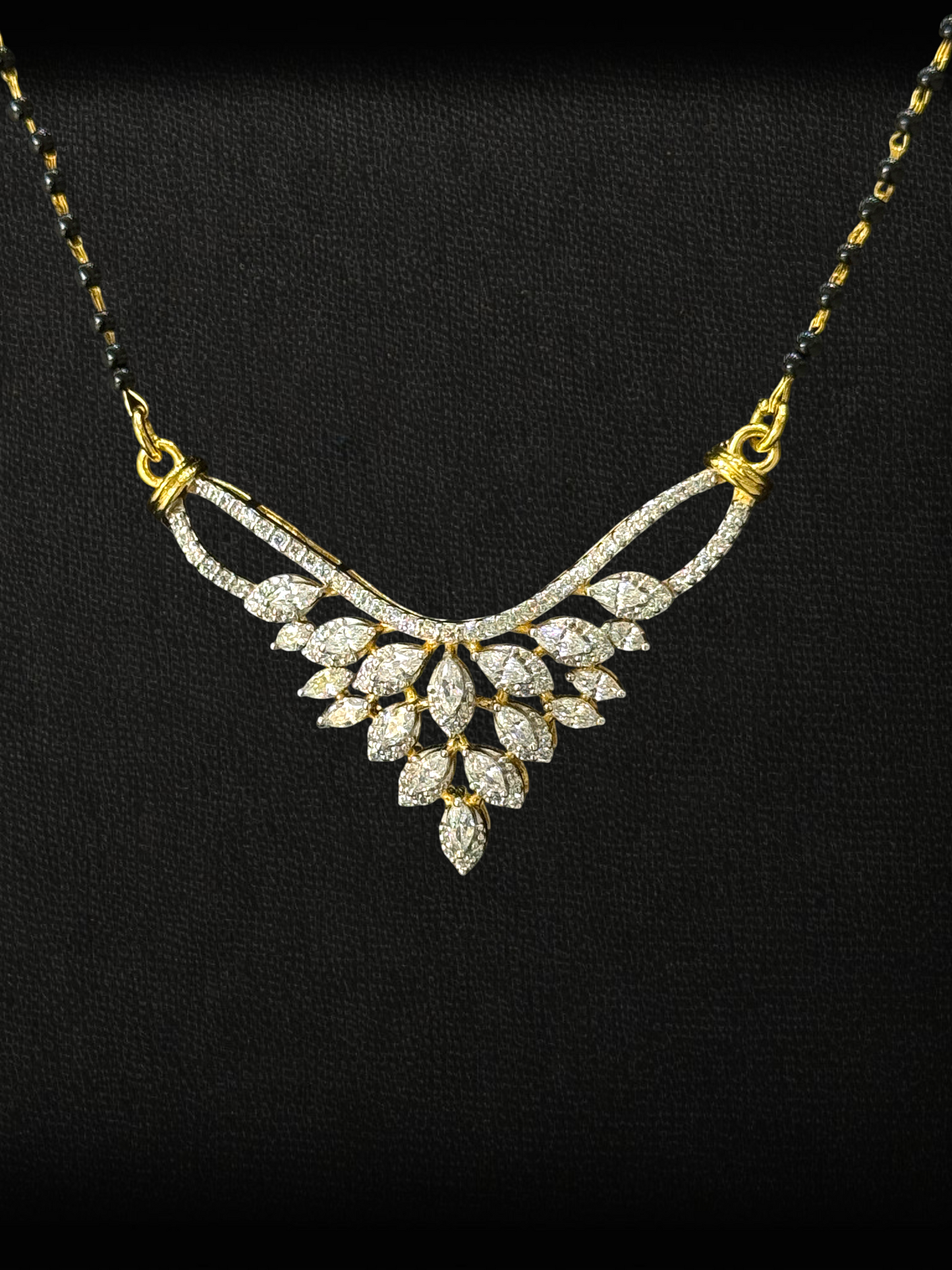 Radiant Leaf Drop Mangalsutra – 925 Silver Gold Polish