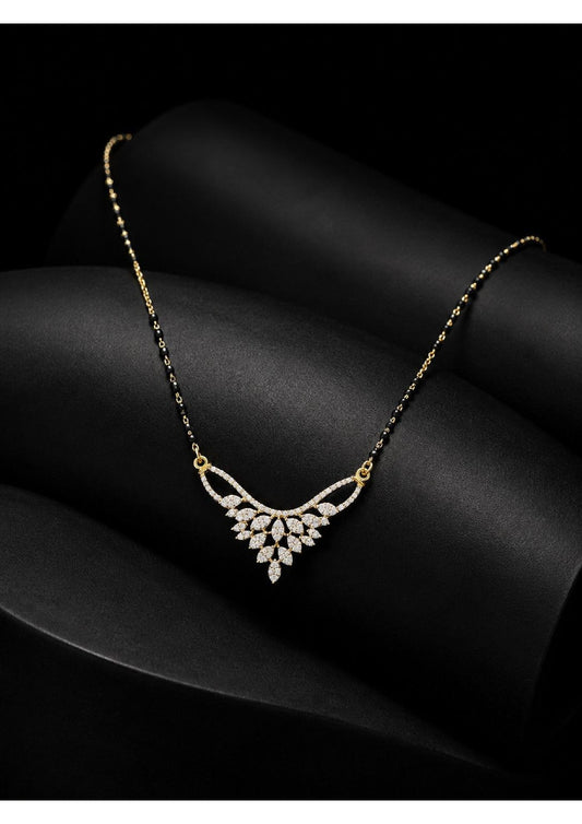 Radiant Leaf Drop Mangalsutra – 925 Silver Gold Polish