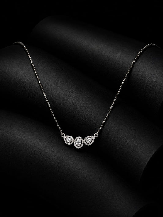 3-Stone Halo 925 Sterling Silver Mangalsutra