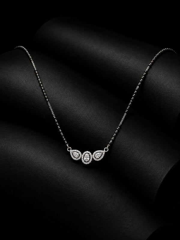 3-Stone Halo 925 Sterling Silver Mangalsutra