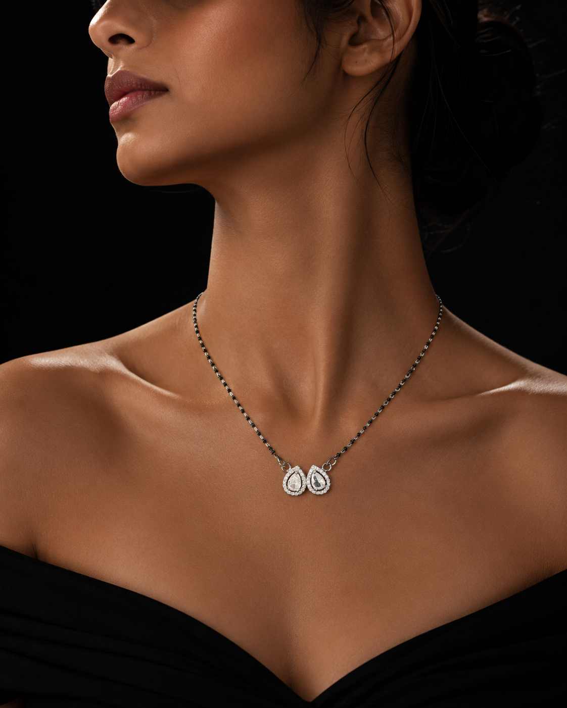 Twin Pear Halo 925 Sterling Silver Mangalsutra