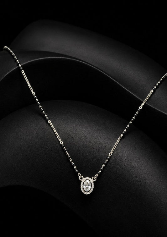 Oval Solitaire Halo 925 Sterling Silver Mangalsutra